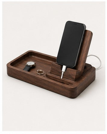 Walnut Charge Valet on a clean neutral background