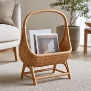 Natural Rattan Magazine Stand in a warm modern interior