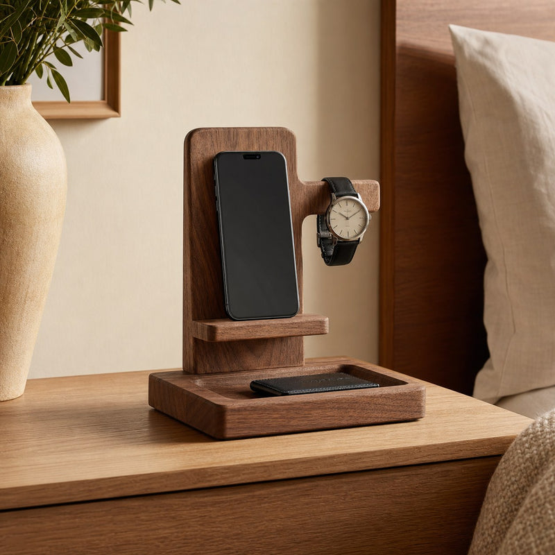 Wood Desktop Phone Stand on a clean neutral background